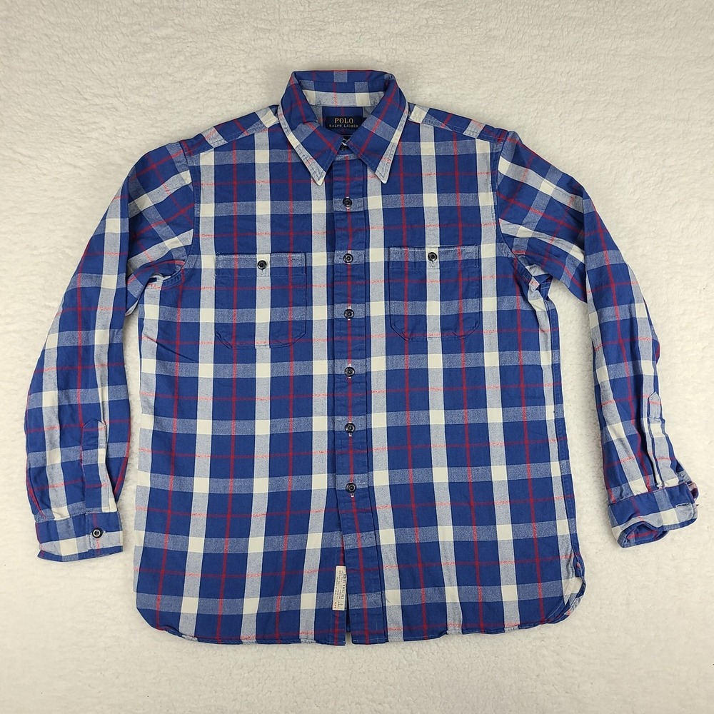Polo Ralph Lauren Shirt Mens Large Blue Red Flannel US RL Naval Res Button Down